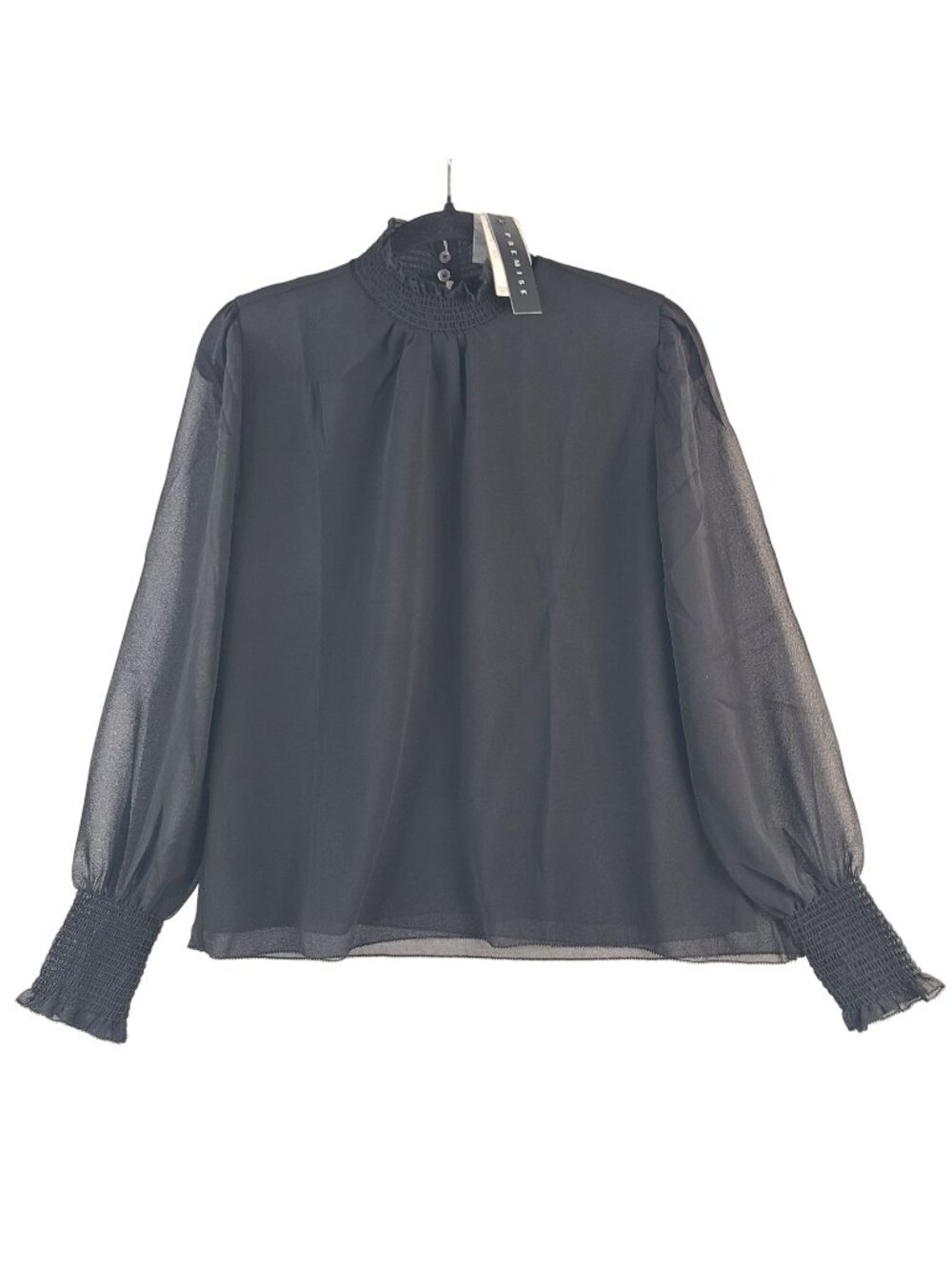 NEW Premise Black Sheer Long Sleeve Smocked Cuff Blouse Women's Size M